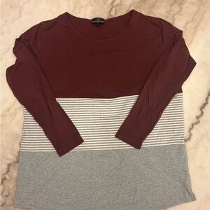 Nursing Queen Burgundy and Gray Striped Long Sleeve Breastfeeding Top Size L